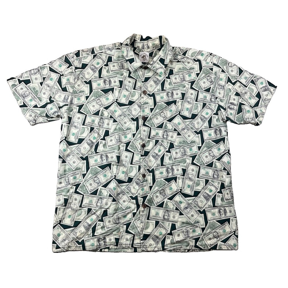 Max Boxxer Button Front Shirt Men's Size XL Money Dollar Bills Print USA Made